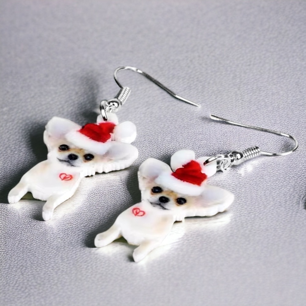 Adorable NWT Christmas Chihuahua Dangle Earrings - Perfect Gift for Dog Lovers! - Picture 4 of 6